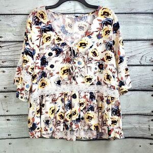 Maurices 1x Plus White Floral Peplum Blouse Top